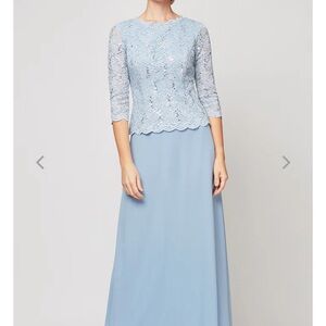 Alex Evenings Light Blue Lace Maxi Dress